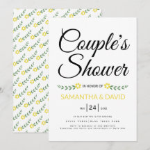 Moderne typografie gele koppels douche bruiloft