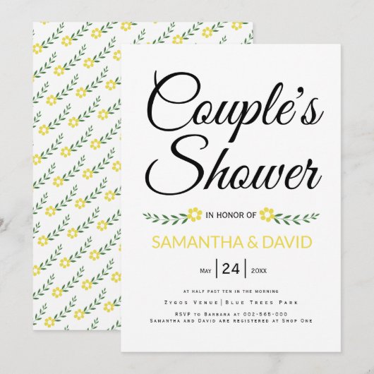 Moderne typografie gele koppels douche bruiloft kaart (Voorkant / Achterkant)