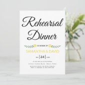 Moderne typografie-gele trouwrepetitie diner kaart (Staand voorkant)