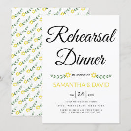 Moderne typografie-gele trouwrepetitie diner kaart
