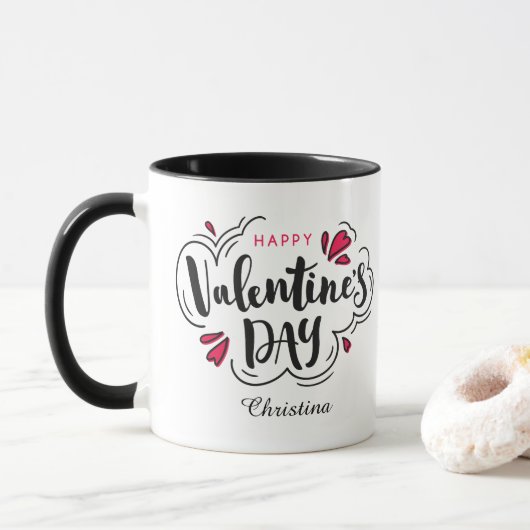 Moderne typografie Gelukkige Valentijnsdag Mok (Met donut)