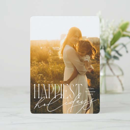Moderne typografie Gelukkigste Feestdagen Eén foto Feestdagenkaart (Staand voorkant)