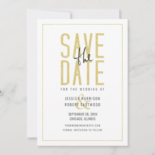 Moderne typografie, gemakkelijk save the date (Voorkant)