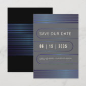 Moderne typografie geometrisch blauw metallisch save the date (Voorkant / Achterkant)
