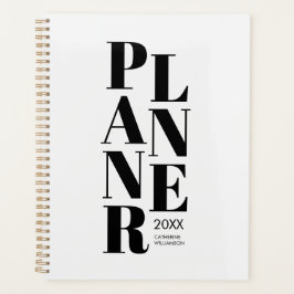 Moderne typografie gepersonaliseerd zwart en wit planner