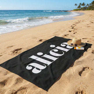 Moderne typografie gepersonaliseerde naam zwart wi strandlaken