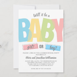 Moderne typografie Geslacht onthullen Baby shower Kaart