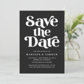 Moderne typografie gespikkeld zwart en wit save the date (Staand voorkant)