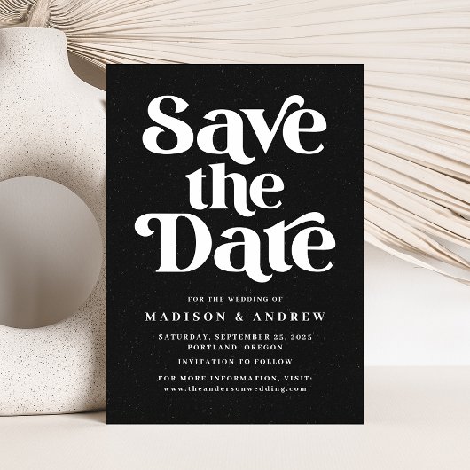 Moderne typografie gespikkeld zwart en wit save the date
