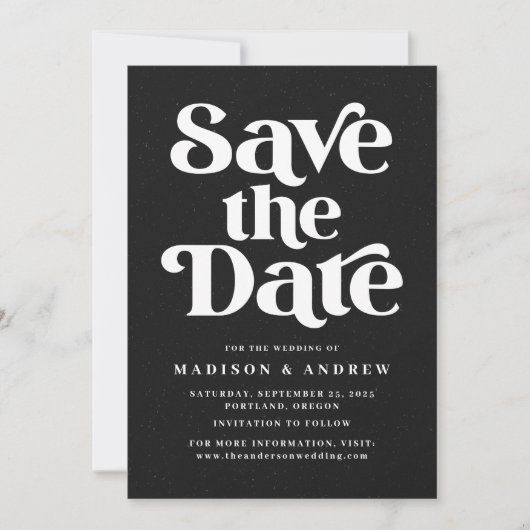 Moderne Typografie Gespikkeld Zwart & Wit Save The Date (Voorkant)