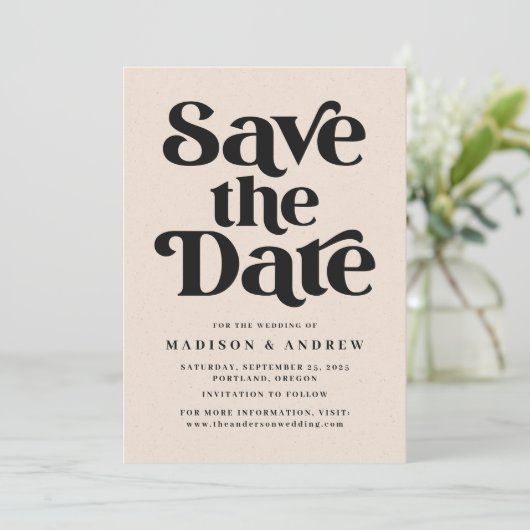 Moderne Typografie Gespikkelde Blush Save The Date (Staand voorkant)