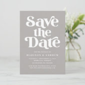 Moderne typografie gespikkelde grijs en wit save the date (Staand voorkant)