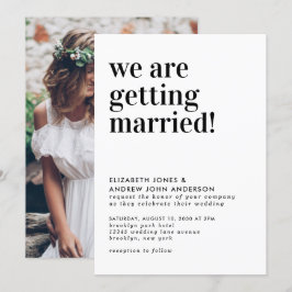 Moderne Typografie Getting Married Foto Bruiloft Kaart
