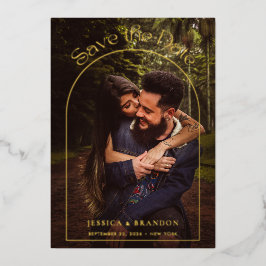 Moderne Typografie Gold Arch Foto slaat de datum o Folie Uitnodiging