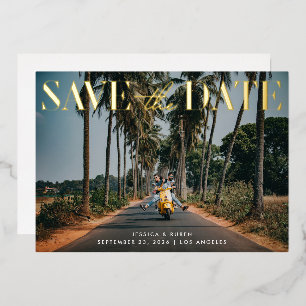 Moderne Typografie Gold Foil Wedding Save the Date Folie Uitnodiging