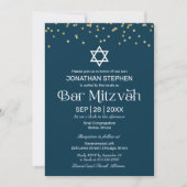 Moderne Typografie Goud Confetti Blauw Bar Mitzvah Kaart (Voorkant)