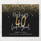 Moderne typografie goud glitter chic 40e verjaarda sparkling wijnetiket (Enkel label)