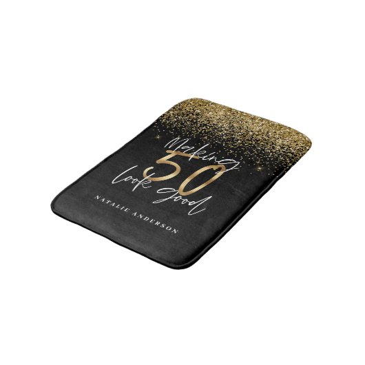 Moderne typografie goud glitter chic 50ste verjaar badmat (Gekanteld)