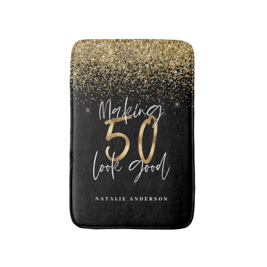 Moderne typografie goud glitter chic 50ste verjaar badmat (Voorkant Verticaal)