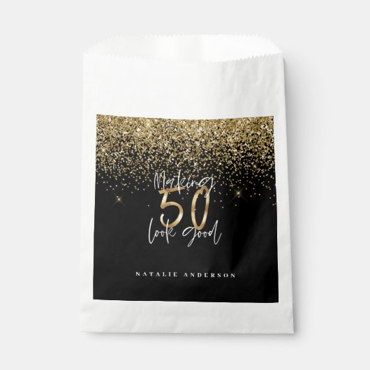 Moderne typografie goud glitter chic 50ste verjaar bedankzakje (Voorkant)