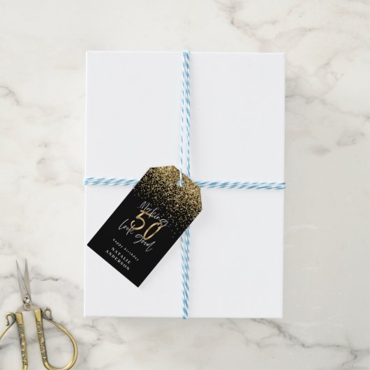 Moderne typografie goud glitter chic 50ste verjaar cadeaulabel (Met Touw)