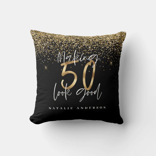 Moderne typografie goud glitter chic 50ste verjaar kussen (Voorkant)