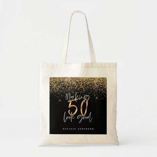 Moderne typografie goud glitter chic 50ste verjaar tote bag (Voorkant)