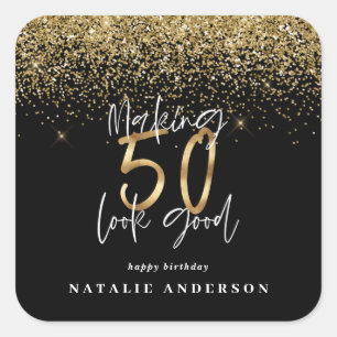 Moderne typografie goud glitter chic 50ste verjaar vierkante sticker