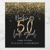 Moderne typografie goud glitter chic 50ste verjaar wijn etiket (Enkel label)