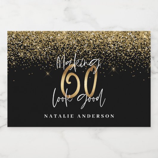 Moderne typografie goud glitter chic 60ste verjaar sparkling wijnetiket (Enkel label)