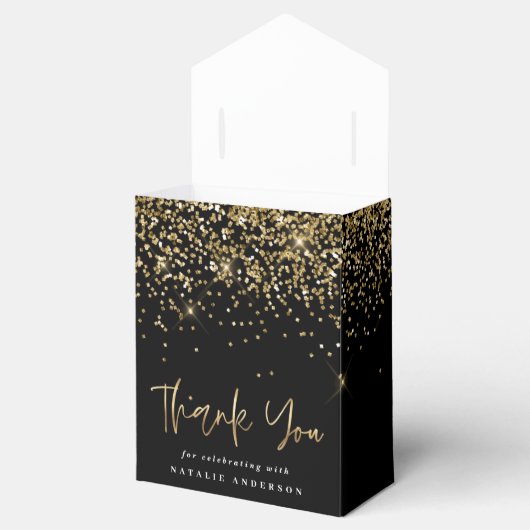 Moderne typografie goud glitter chique verjaardag bedankdoosjes (Geopend)