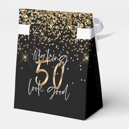 Moderne typografie goud glitters chic 50ste verjaa bedankdoosjes (Achterkant)