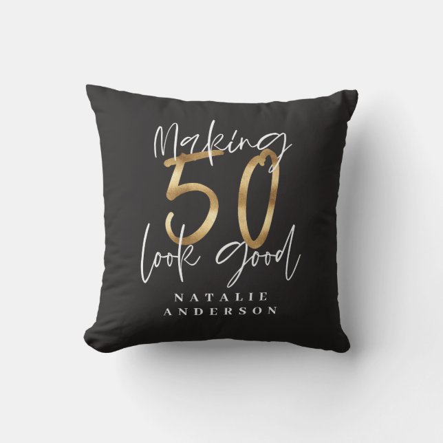 moderne typografie goud zwart 50ste verjaardag kussen (Voorkant)