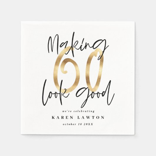 Moderne typografie goud zwart 60ste verjaardagsfee servet (Voorkant)