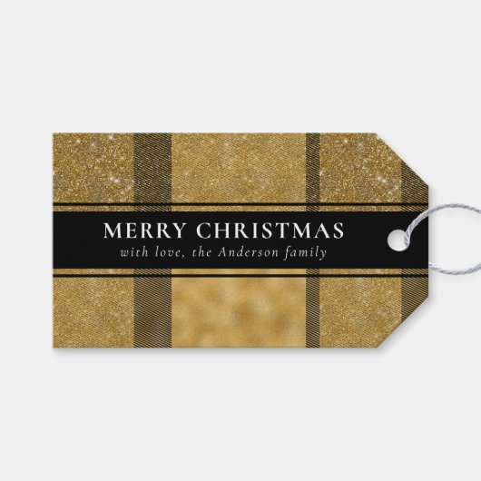 Moderne Typografie Gouden Buffel Speelde Kerstmis Cadeaulabel (Voorkant (Horizontaal))