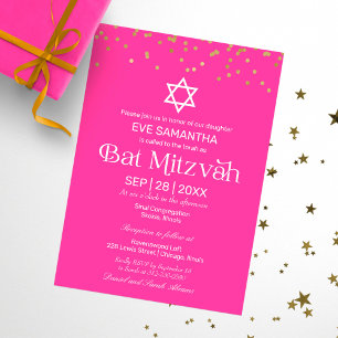 Moderne typografie Gouden confetti Roze Bat Mitzva Kaart