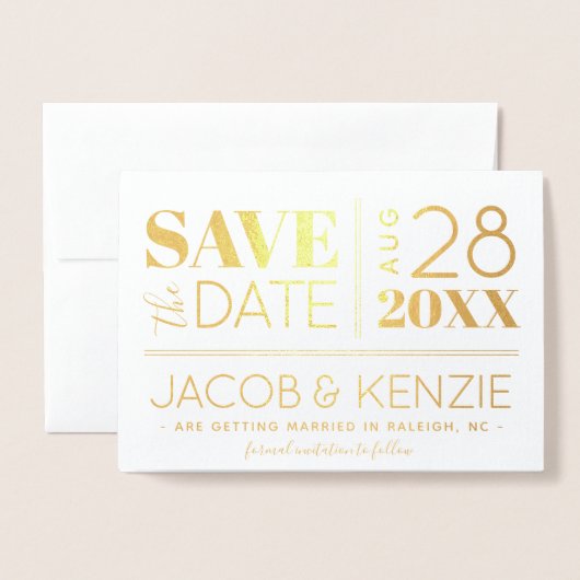 Moderne Typografie Gouden Fotobehang Save the Date Folie Kaarten (Voorkant met envelop)