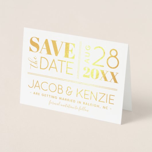 Moderne Typografie Gouden Fotobehang Save the Date Folie Kaarten (Voorkant)