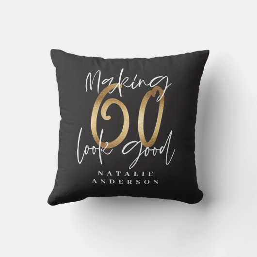 moderne typografie gouden zwarte 60ste verjaardag kussen (Achterkant)