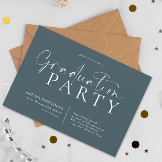 Moderne Typografie Graduation Party Blauwgroen Kaart
