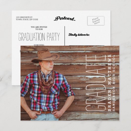 Moderne typografie Graduation Party Invitation Uitnodiging Briefkaart (Voorkant / Achterkant)