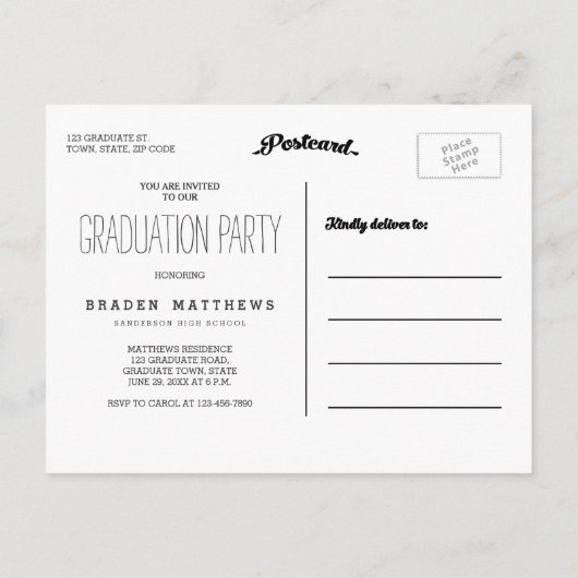 Moderne typografie Graduation Party Invitation Uitnodiging Briefkaart (Achterkant)