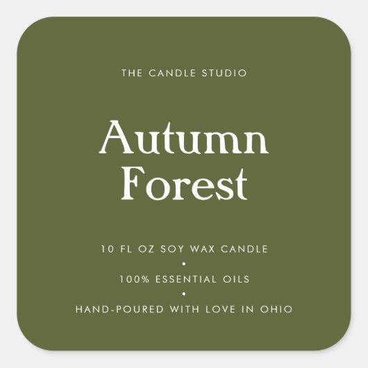 Moderne Typografie Green Packaging Candle Cosmetic Vierkante Sticker (Voorkant)