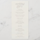 Moderne typografie greige huwelijksprogramma programmakaart (Achterkant)