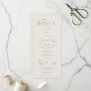 Moderne typografie greige huwelijksprogramma programmakaart