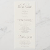 Moderne typografie greige huwelijksprogramma programmakaart (Voorkant)