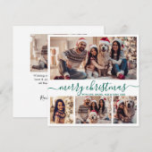 Moderne Typografie Groen 5 Fotocollage Kerstmis Feestdagenkaart (Voorkant / Achterkant)