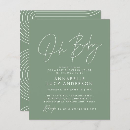 Moderne typografie groen baby shower elegant (Voorkant / Achterkant)