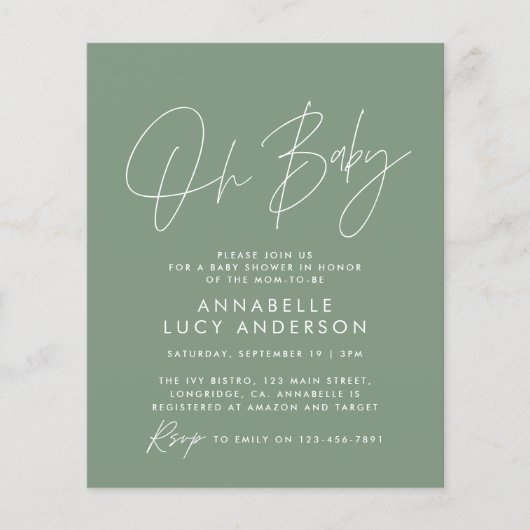 Moderne typografie groen baby shower elegant (Voorkant)