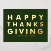 Moderne Typografie Groen Gelukkig Thanksgiving Gou Folie Feestdagen Briefkaart (Voorkant)